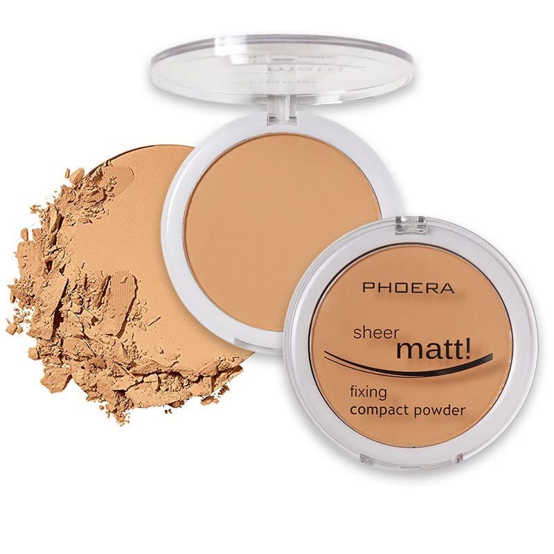 2 Pack Matte Face Powder Control Oil Brighten Skin Color Cover Blemish Makeup Face Setting Setting Powder Foundation。205# Golden Beig