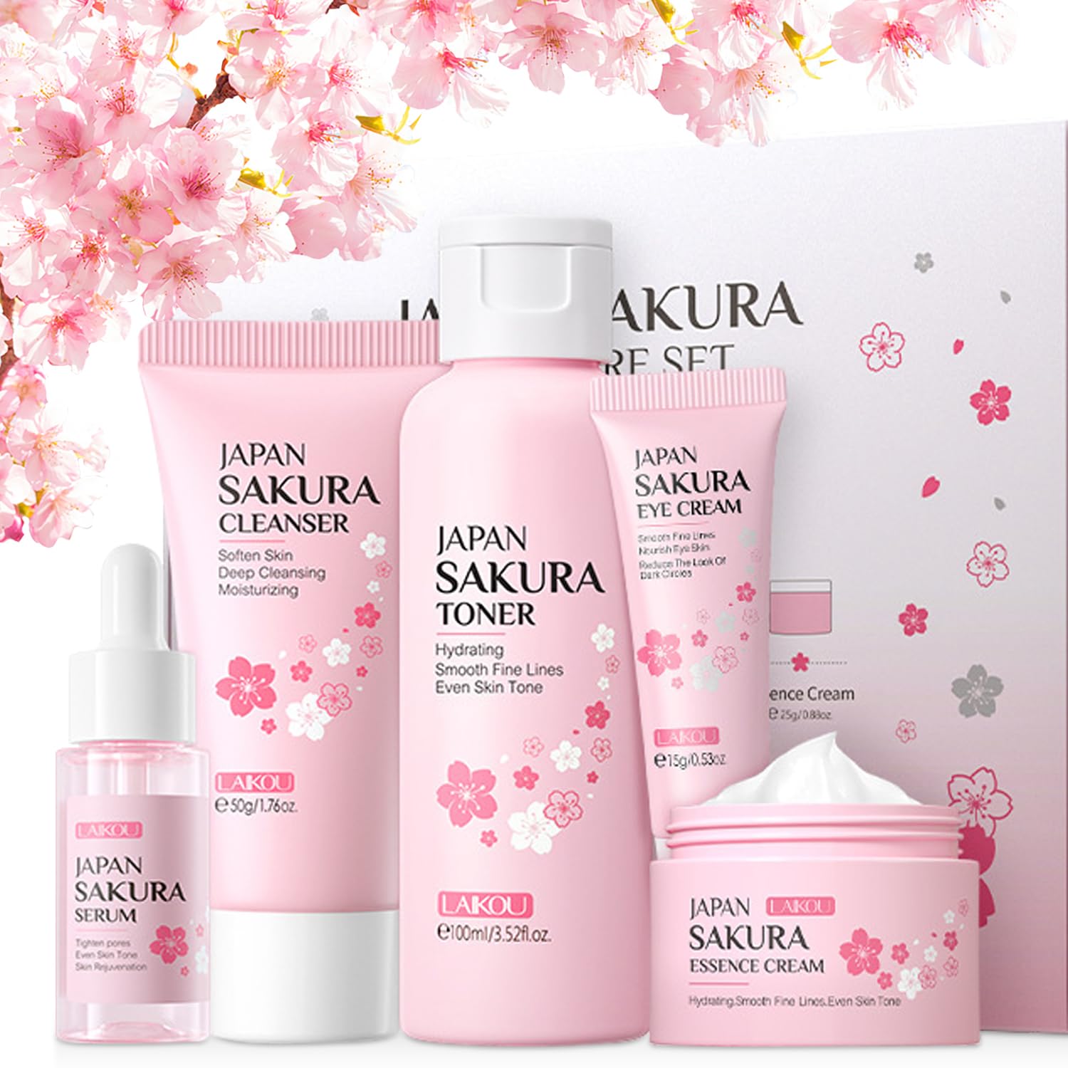 5Pcs Skin Care Set Sakura Women Beauty Gift Sets Korean Skin Care Kit with Cleanser Face Serum Face CreamTonerEye Cream Mud Mask - Skin Care Routine Kit for Women (Sakura) - Product Point