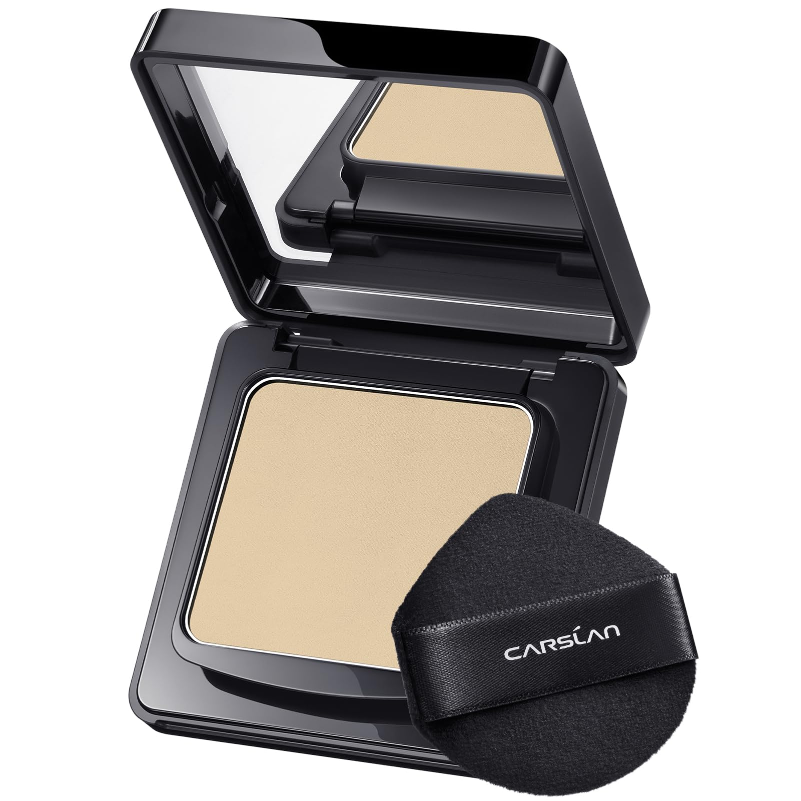 CARSLAN Oil Control Face Pressed Powder Compact 24H Longlasting Waterproof Pressed Setting Powder Foundation Makeup Shine Free Poreless Smooth 01 Golden for dry skin (0.28Oz)
